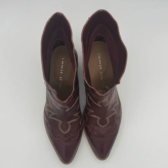Chinese Laundry Fiona Ankle Western Cowgirl Leather Boots Intricate Stitching - Picture 10 of 12